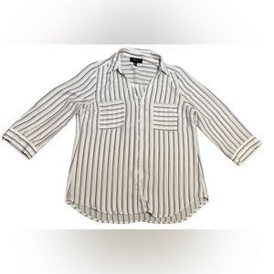 BCX Striped Sheer Button‎ Down Blouse XL Office Minimalist